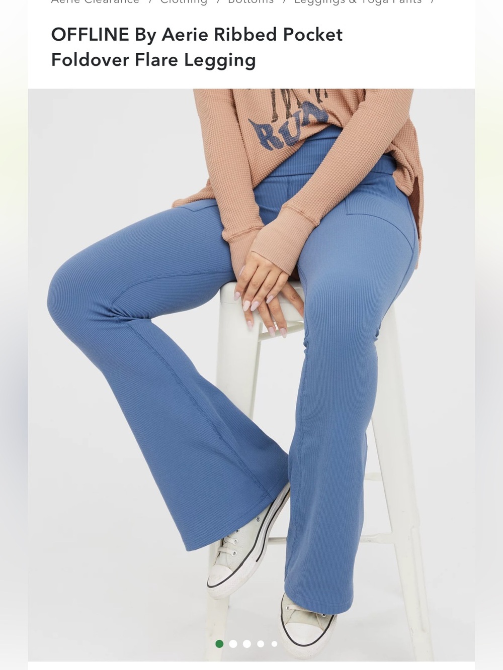 aerie women’s Ribbed Pocket Foldover Flare Legging - Blue - size XS